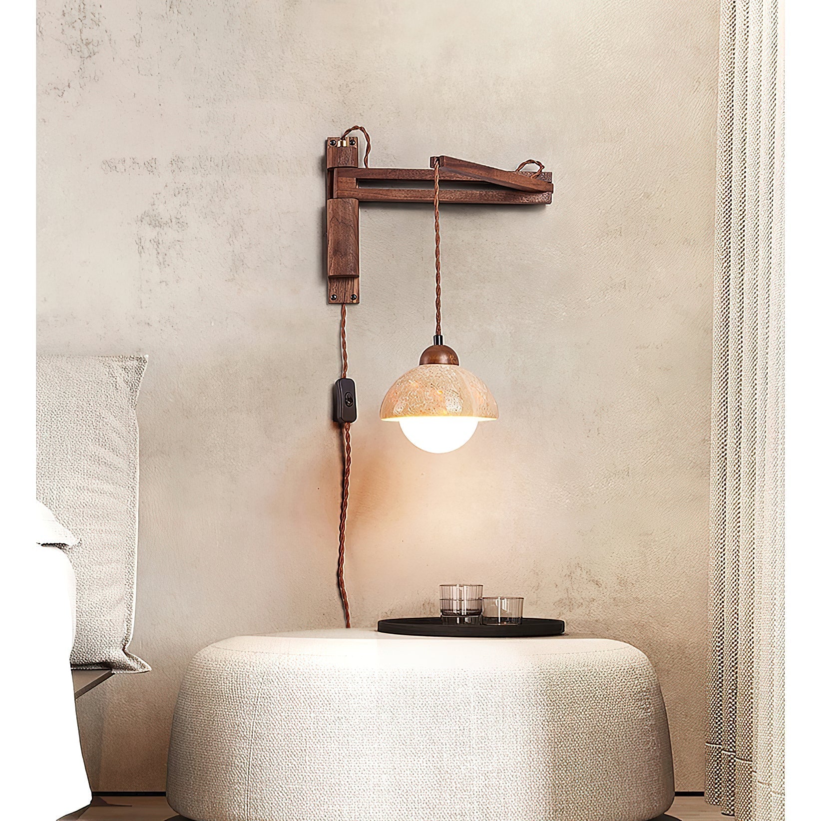 Cezoria Travertine Swing Arm Travertine Sconce Wall Lamp - Lamp Copper