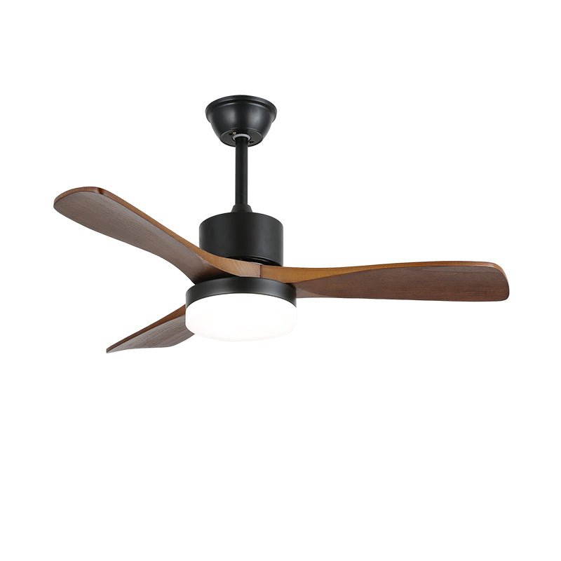 Plafonnier ventilateur Darian minimaliste en bois avec lumière allumée