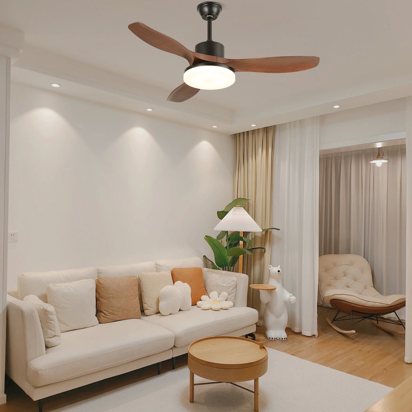 Plafonnier ventilateur Darian minimaliste en bois avec télécommande