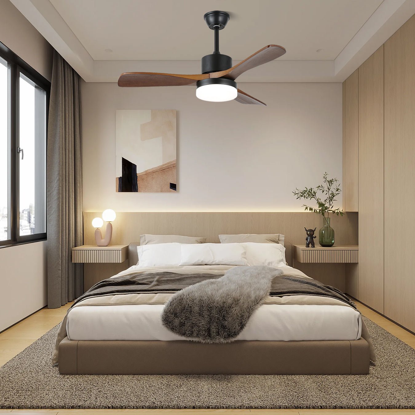 Plafonnier ventilateur Darian minimaliste en bois, dimensions du modèle C