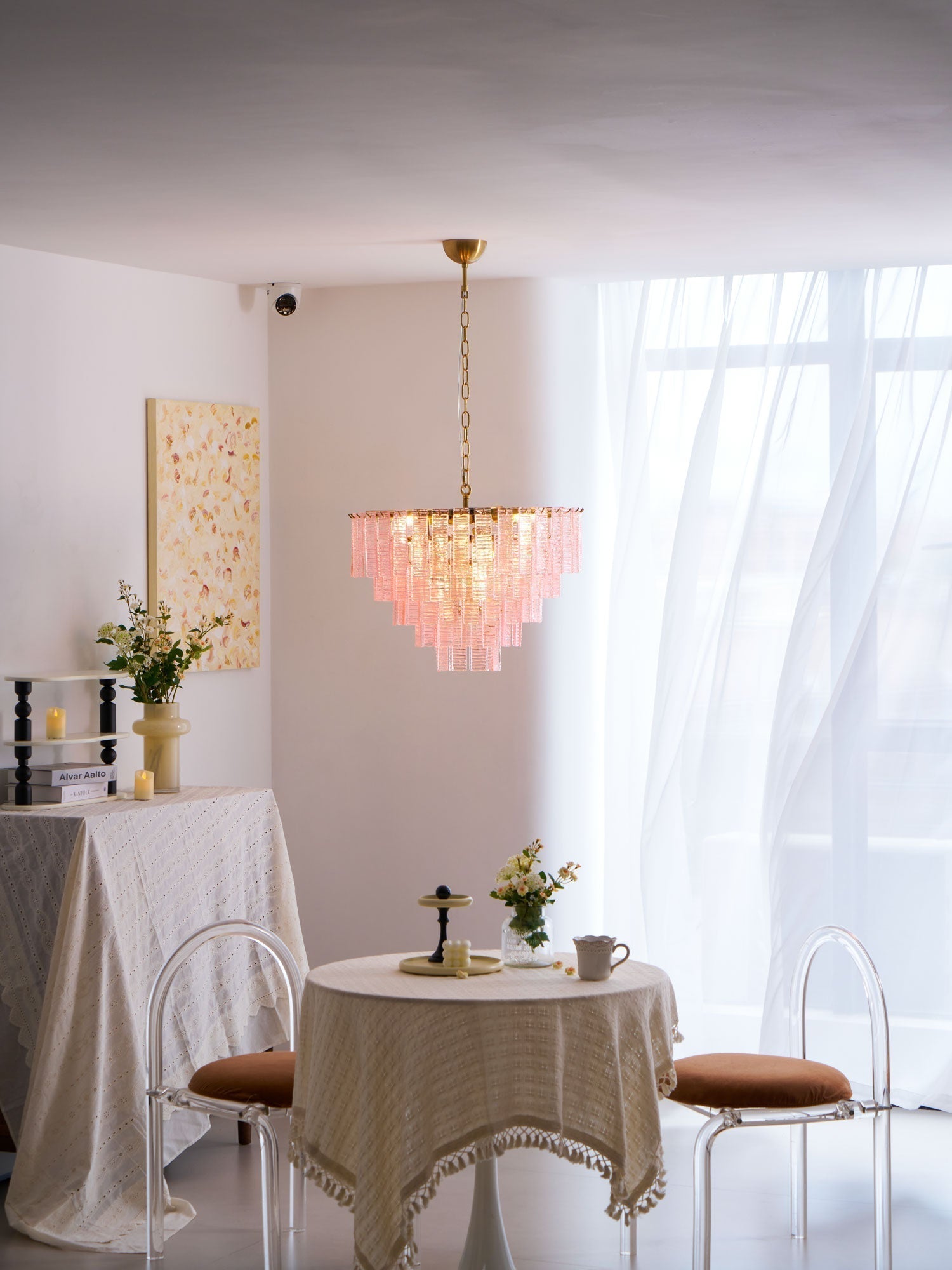 Aurora Chandelier Pink Murano Glass Layered Vintage Luxury - Letslighting
