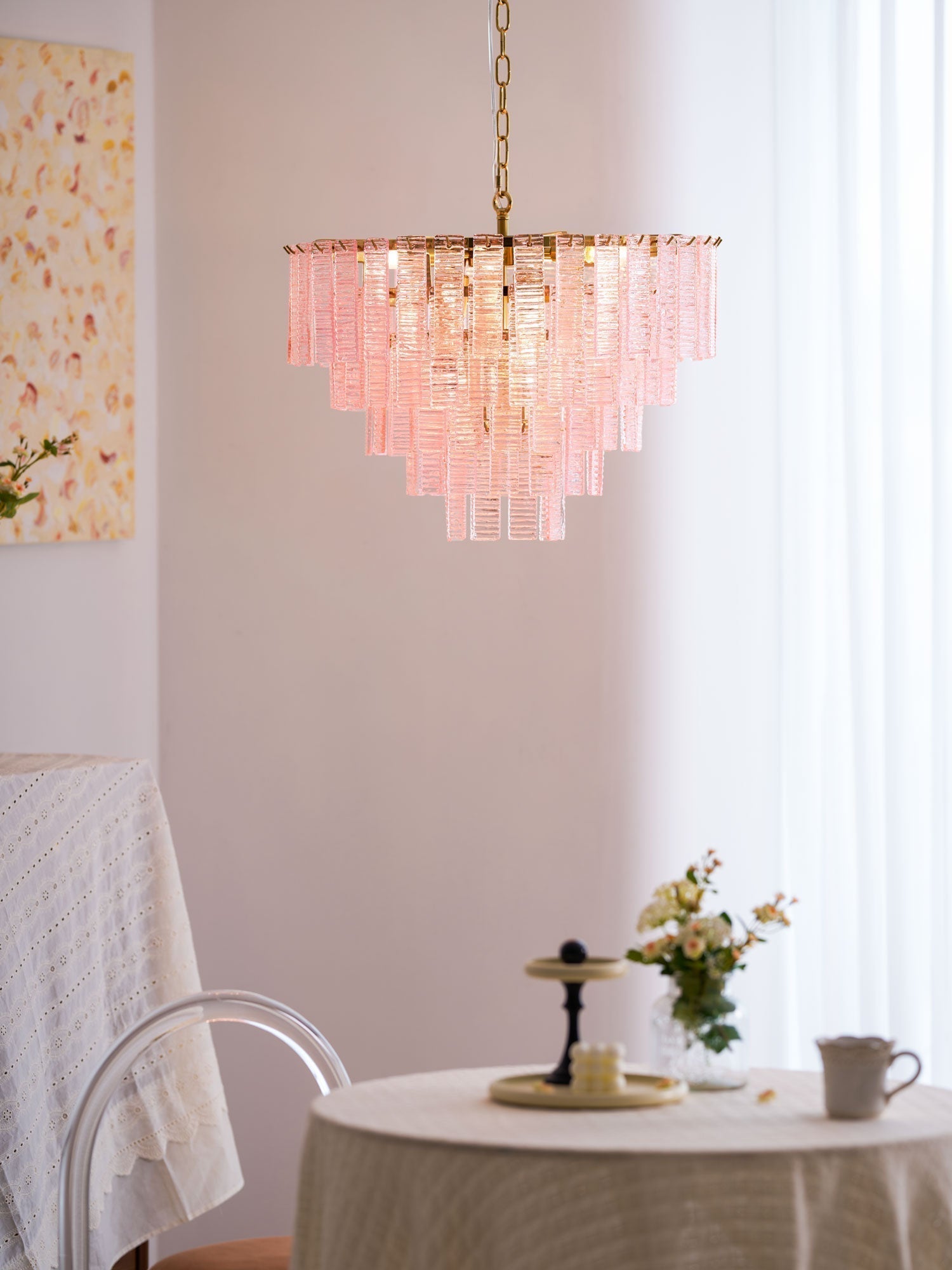 Aurora Chandelier Pink Murano Glass Layered Vintage Luxury - Letslighting