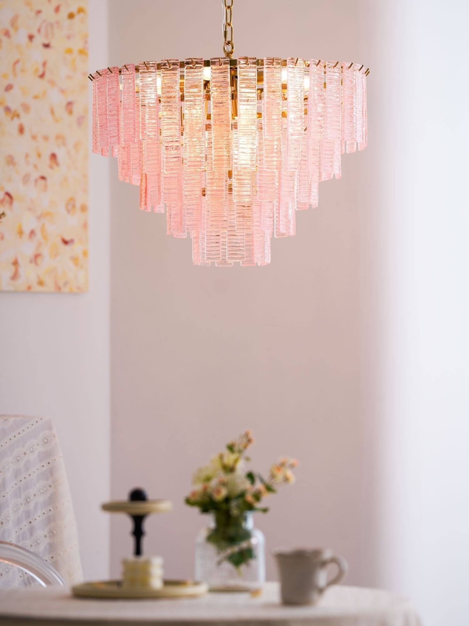 Aurora Chandelier Pink Murano Glass Layered Vintage Luxury - Letslighting