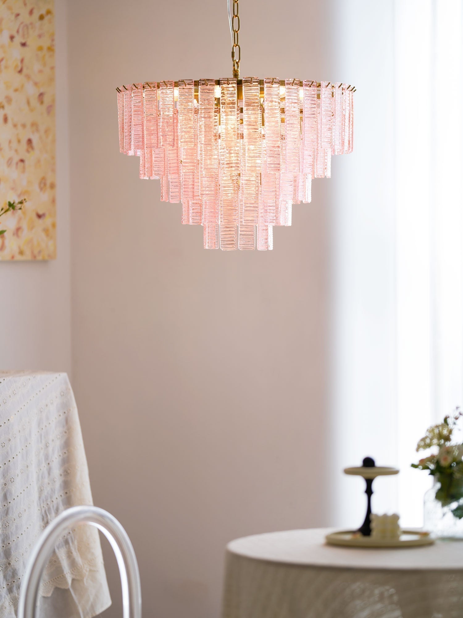 Aurora Chandelier Pink Murano Glass Layered Vintage Luxury - Letslighting