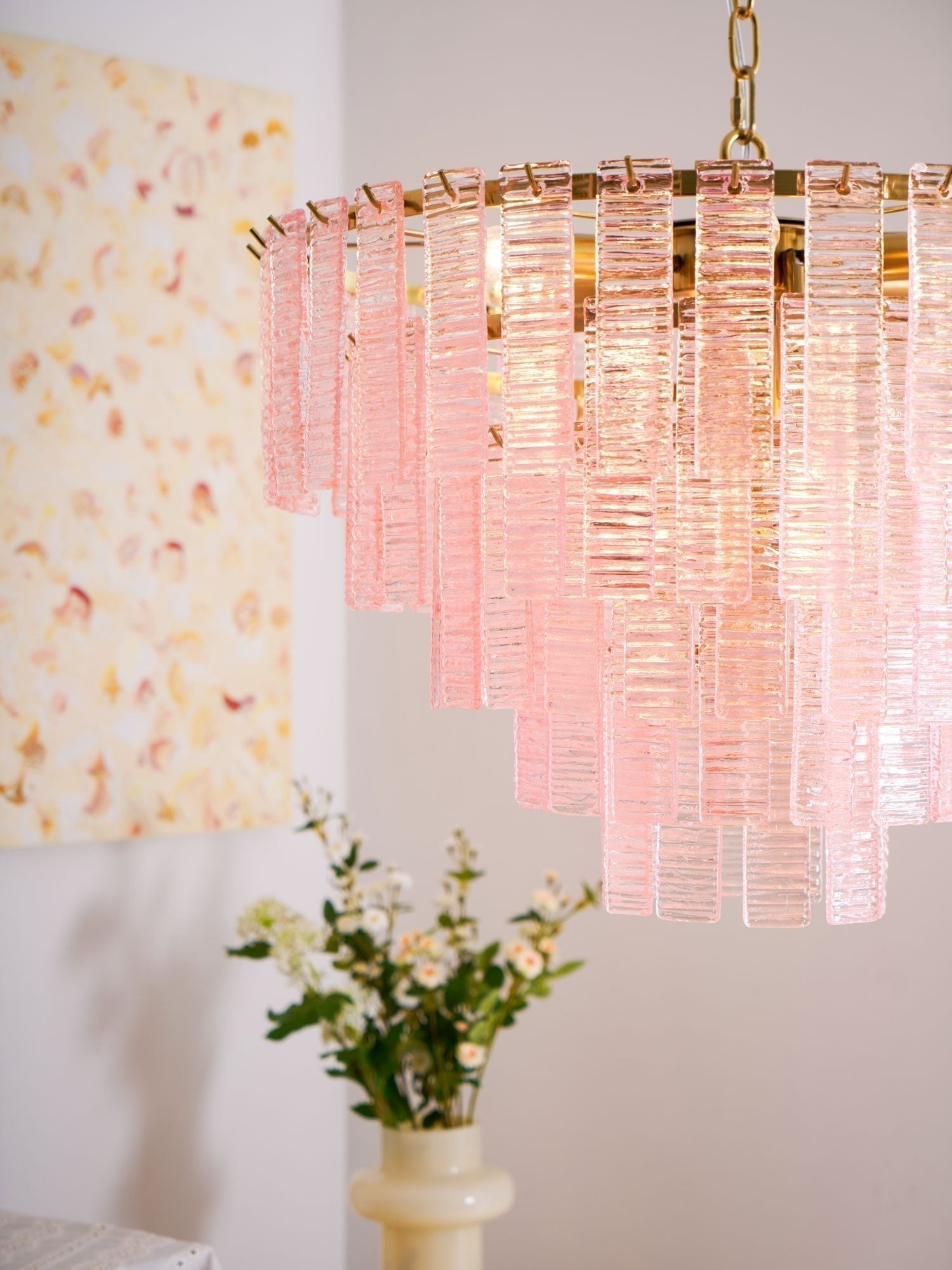 Aurora Chandelier Pink Murano Glass Layered Vintage Luxury - Letslighting