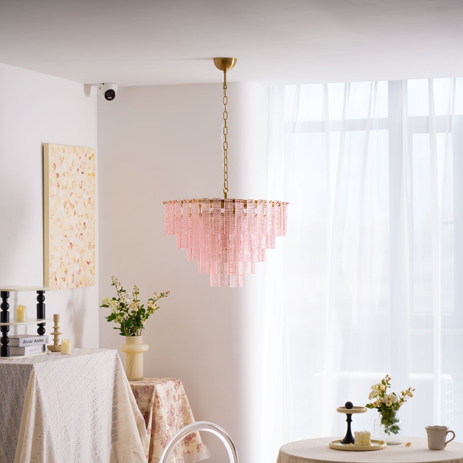 Aurora Chandelier Pink Murano Glass Layered Vintage Luxury - Letslighting