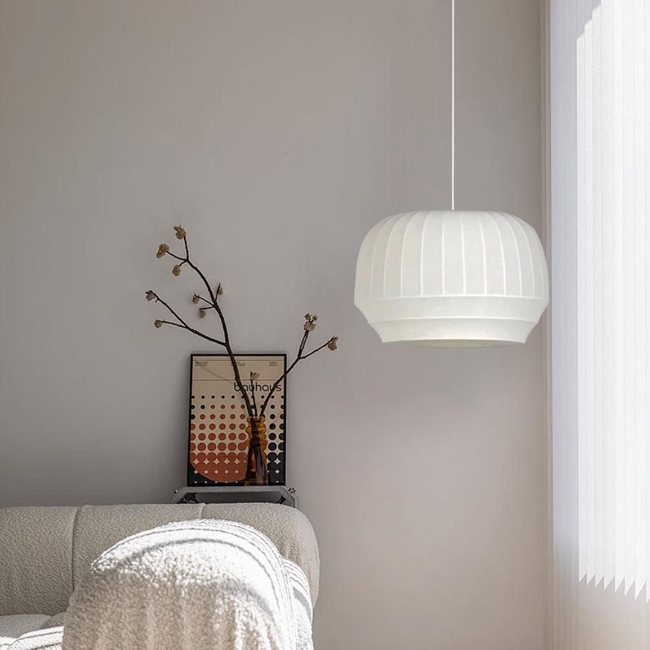 Suspension Luminaire Soie Abat-jour Blanc Tissu Lignes Verticales Doux Moderne Minimaliste - Neutralighting