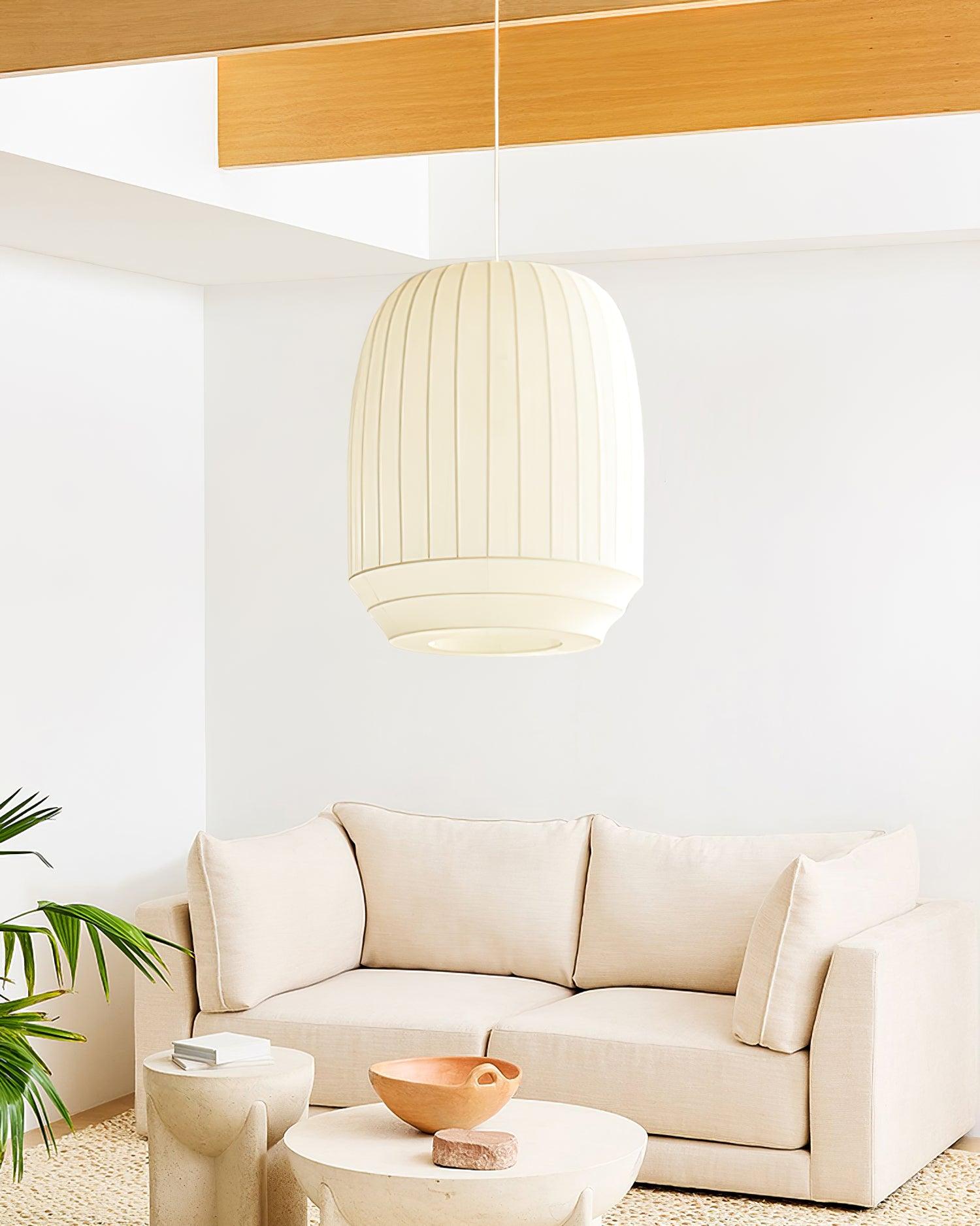 Suspension Luminaire Soie Abat-jour Blanc Tissu Lignes Verticales Doux Moderne Minimaliste - Neutralighting