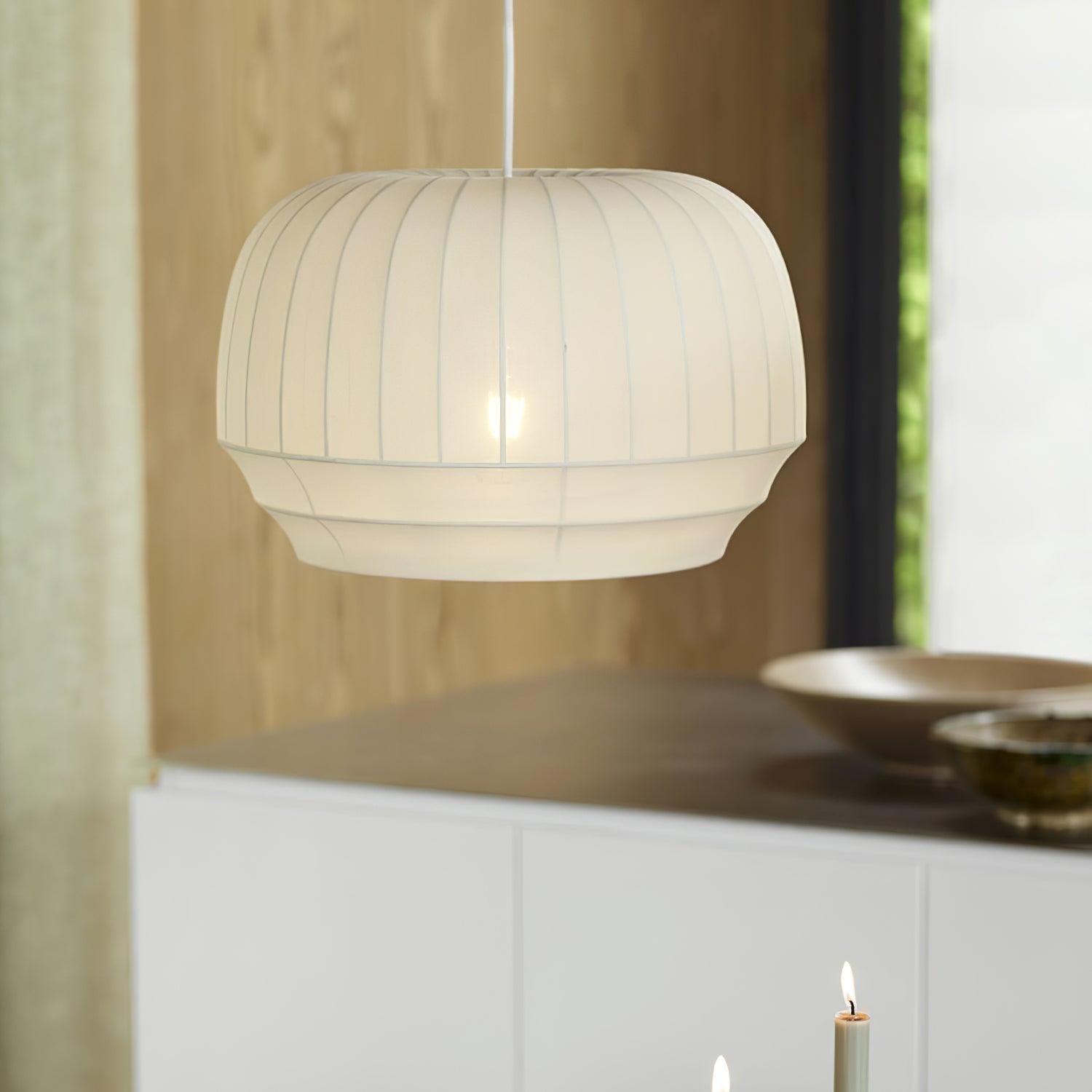 Suspension Luminaire Soie Abat-jour Blanc Tissu Lignes Verticales Doux Moderne Minimaliste - Neutralighting