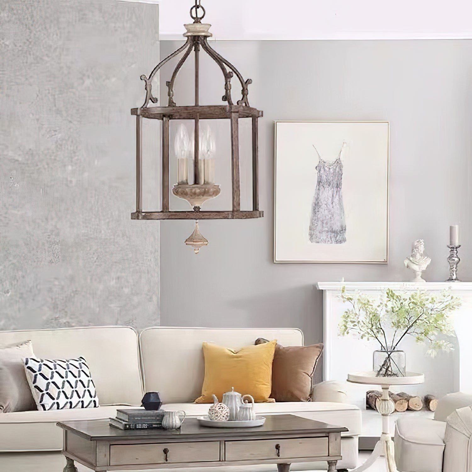 Alirora Traditionnel Volière Sculpté à la Main Bois Lustre - Neutralighting