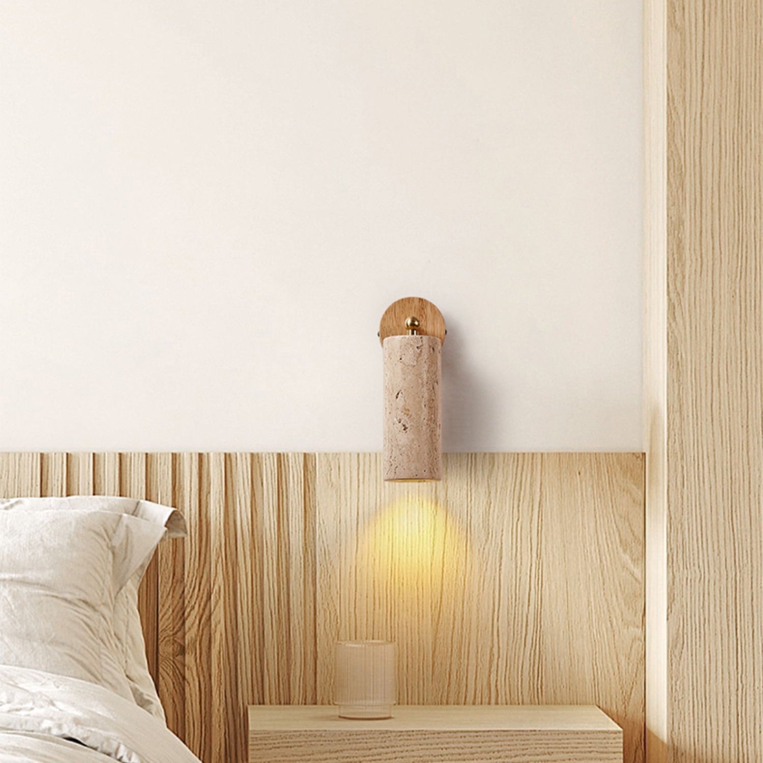 Arvararae Modern Minimalist Wooden Travertine Wall Lamp - Lamp Copper