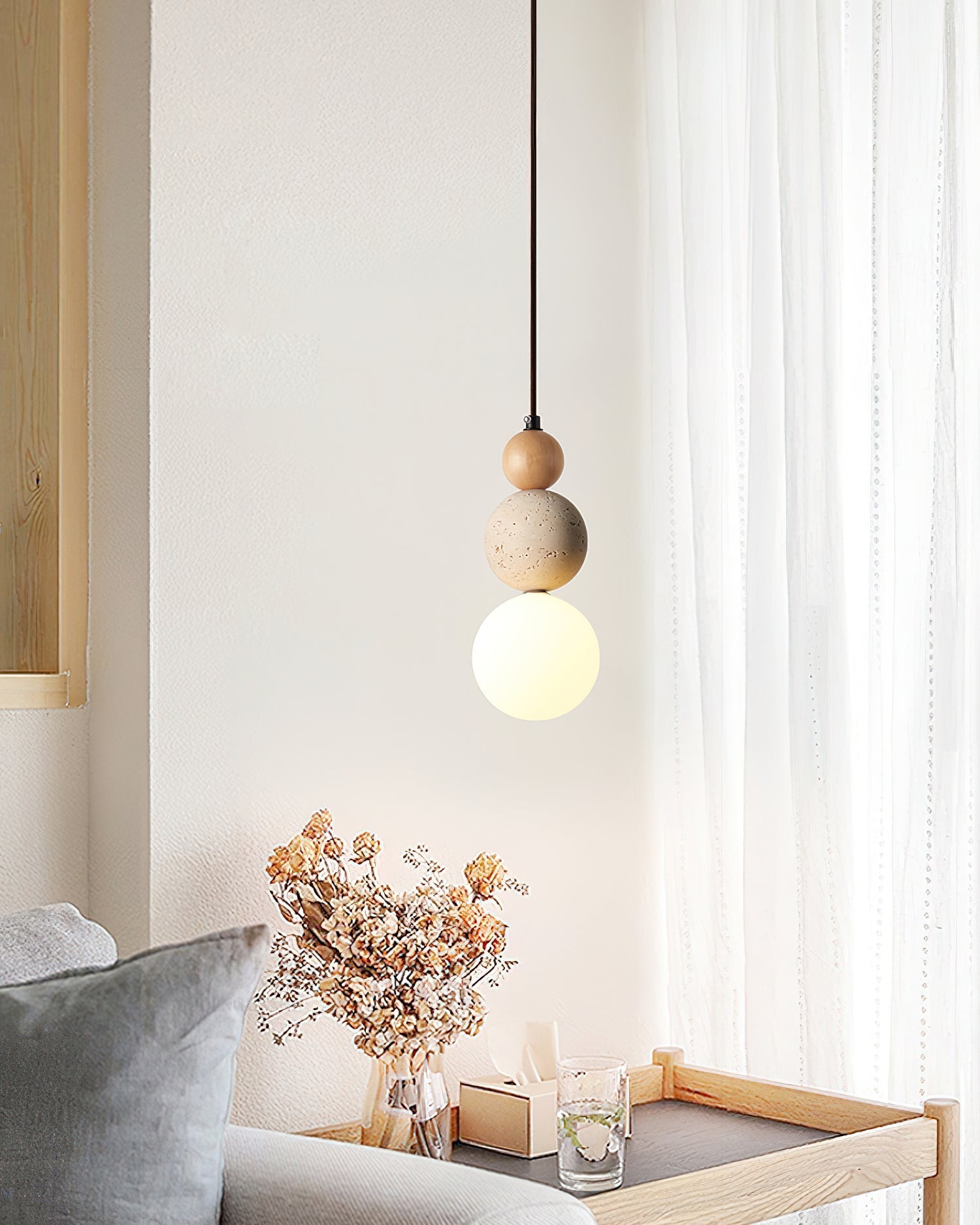 Ritta Suspension Triple Sphère Travertin - Neutralighting