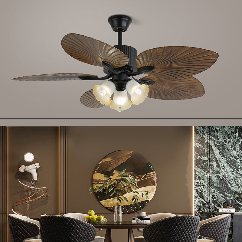 Ventilateur de plafond Solara Tropical en verre avec lumière, Modèle E (Diamètre 107cm)