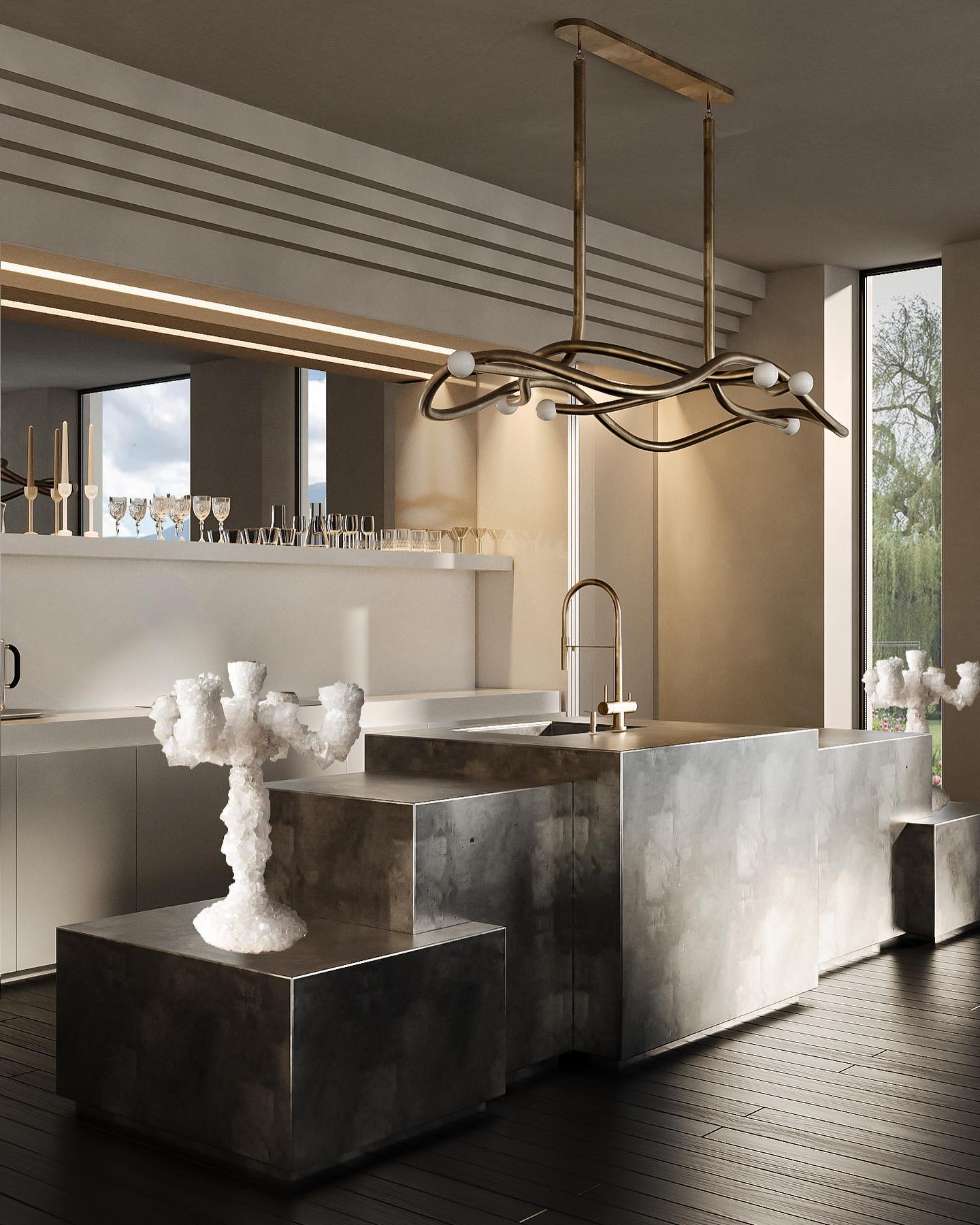Vadore Modern Minimalist Metal Chandelier - Lamp Copper