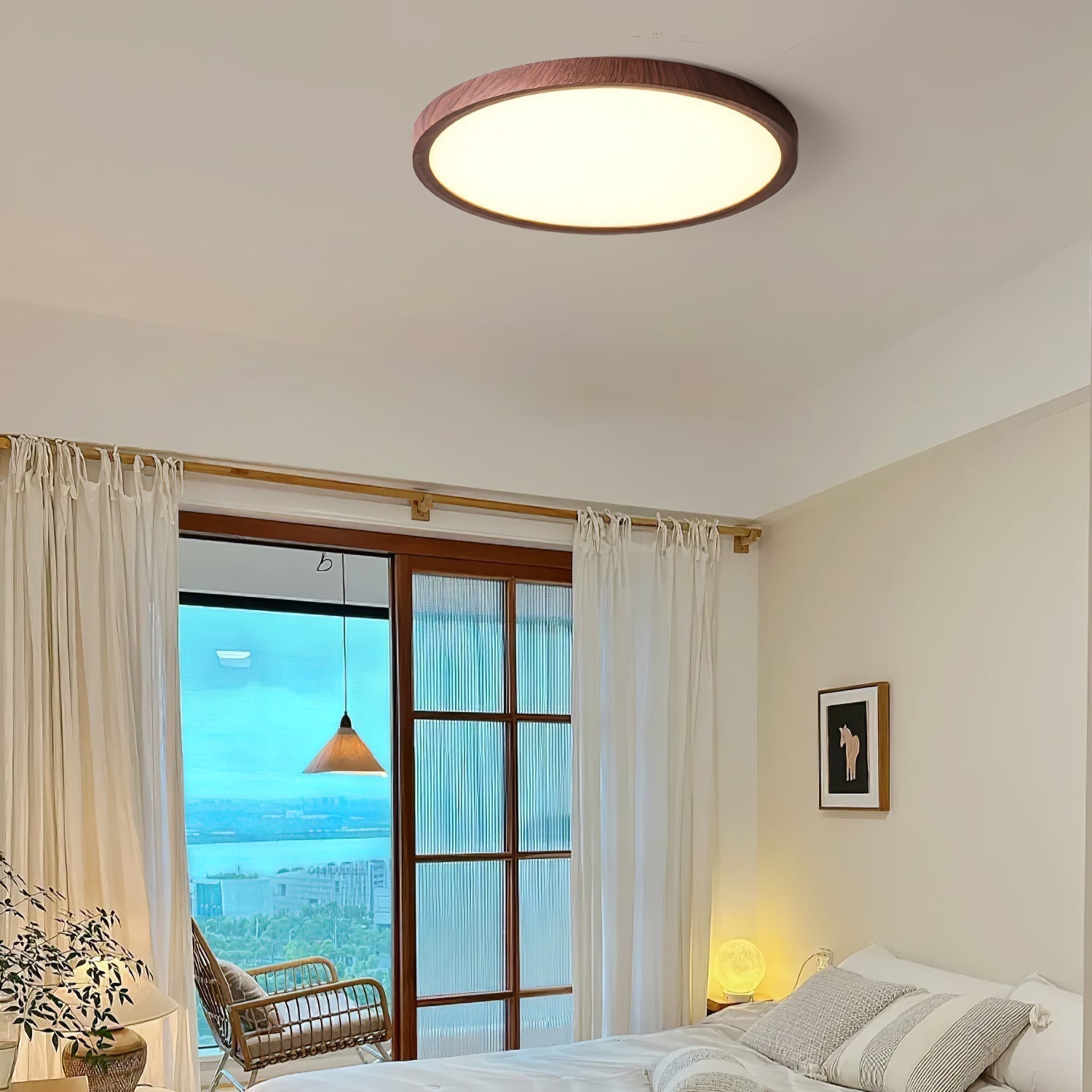 Solara Plafonnier Rond Fin en Noyer Minimaliste - Neutralighting