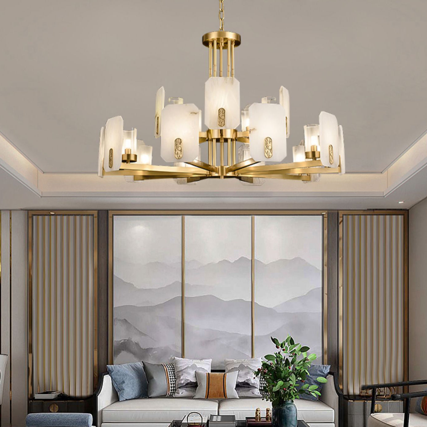 Aursorion Lustre Laiton Albâtre Luxe Postmoderne - Neutralighting