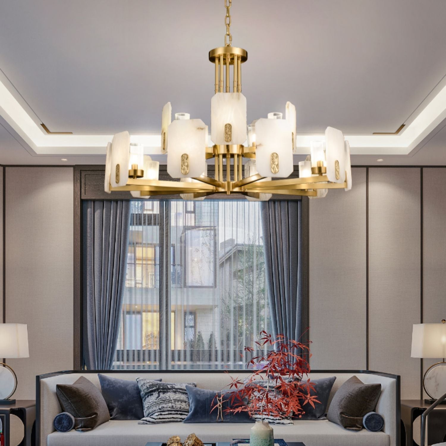 Aursorion Lustre Laiton Albâtre Luxe Postmoderne - Neutralighting