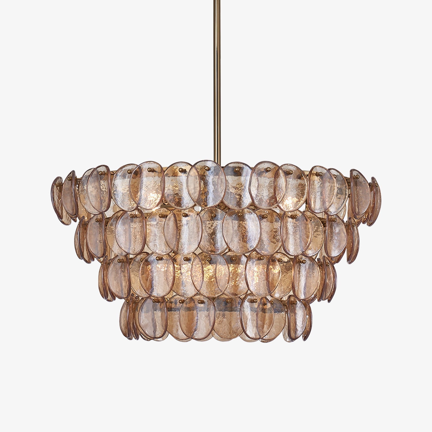 Aurora Chandelier Amber Glass Disc Fish Scale Brass - Letslighting