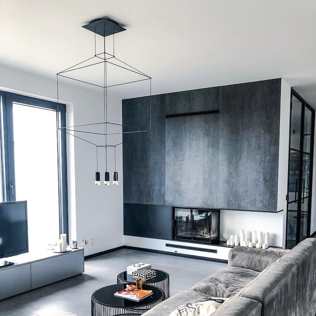 Lustra Chandelier Lignes Noir Structure Métallique LED - Neutralighting