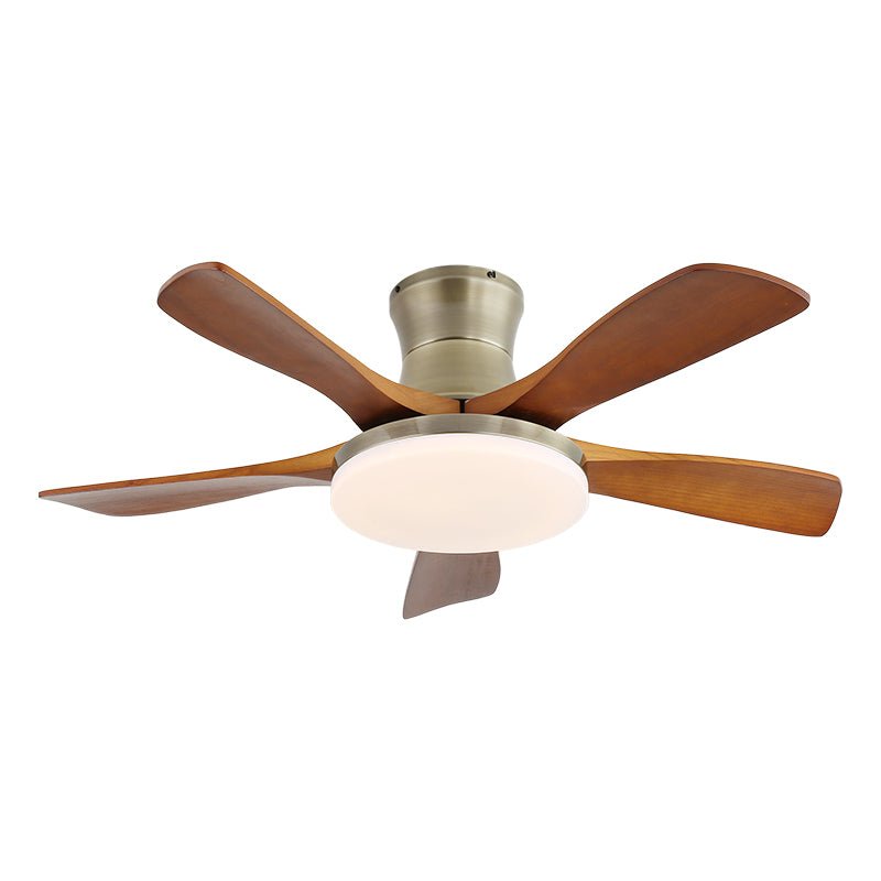 Vue du produit : Plafonnier ventilateur Elara moderne en laiton et bois