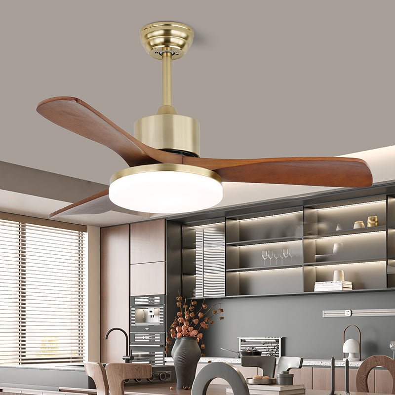 Plafonnier ventilateur Elara moderne en laiton et bois, Modèle E