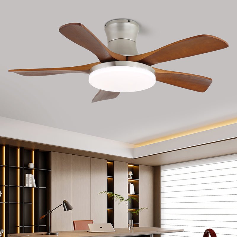 Plafonnier ventilateur Elara moderne en laiton et bois, Modèle F