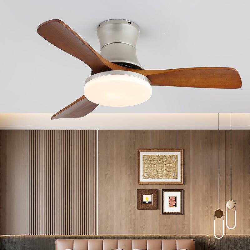 Plafonnier ventilateur Elara moderne en laiton et bois, Modèle H