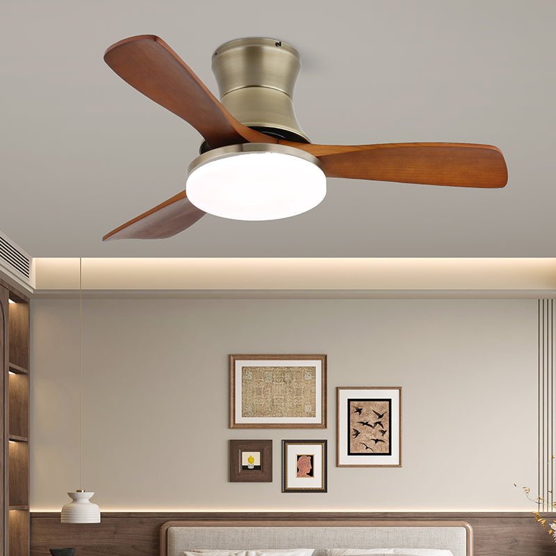 Plafonnier ventilateur Elara moderne en laiton et bois, Modèle I