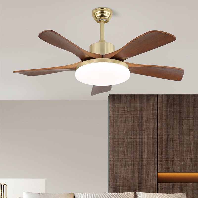 Plafonnier ventilateur Elara moderne en laiton et bois, Modèle B