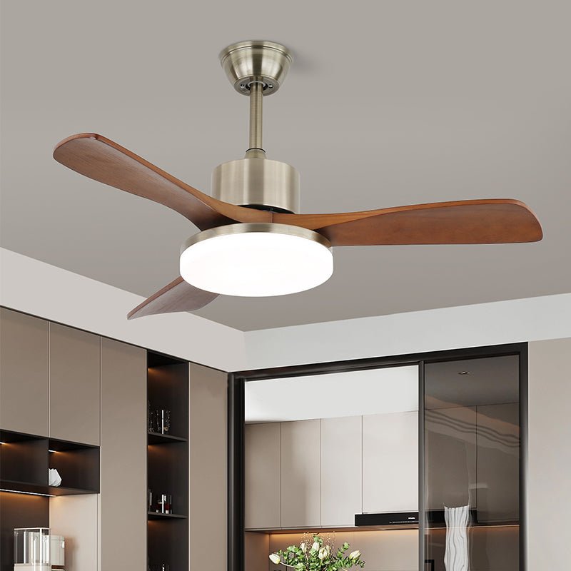 Plafonnier ventilateur Elara moderne en laiton et bois, Modèle C