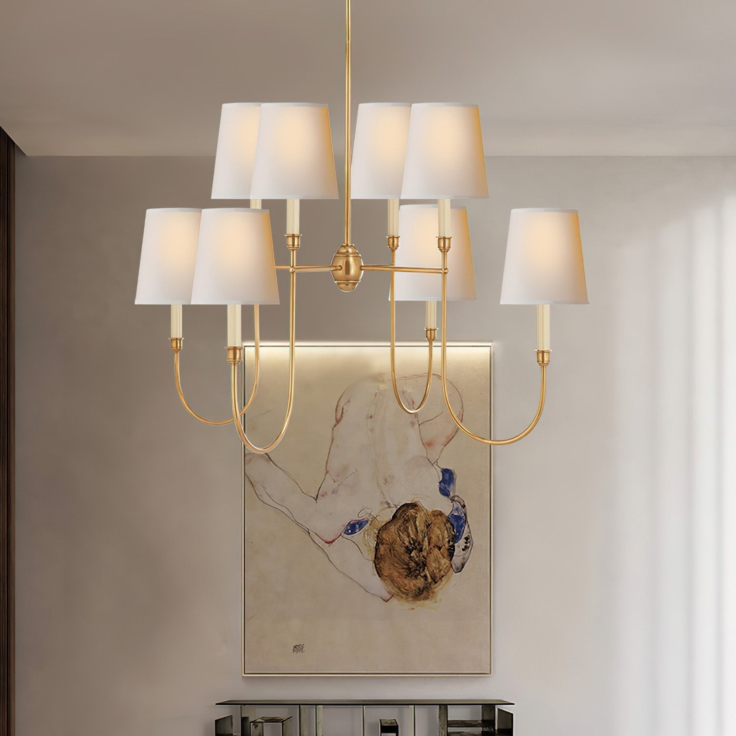 Talia Lustre de Luxe en Laiton et Tissu - Neutralighting