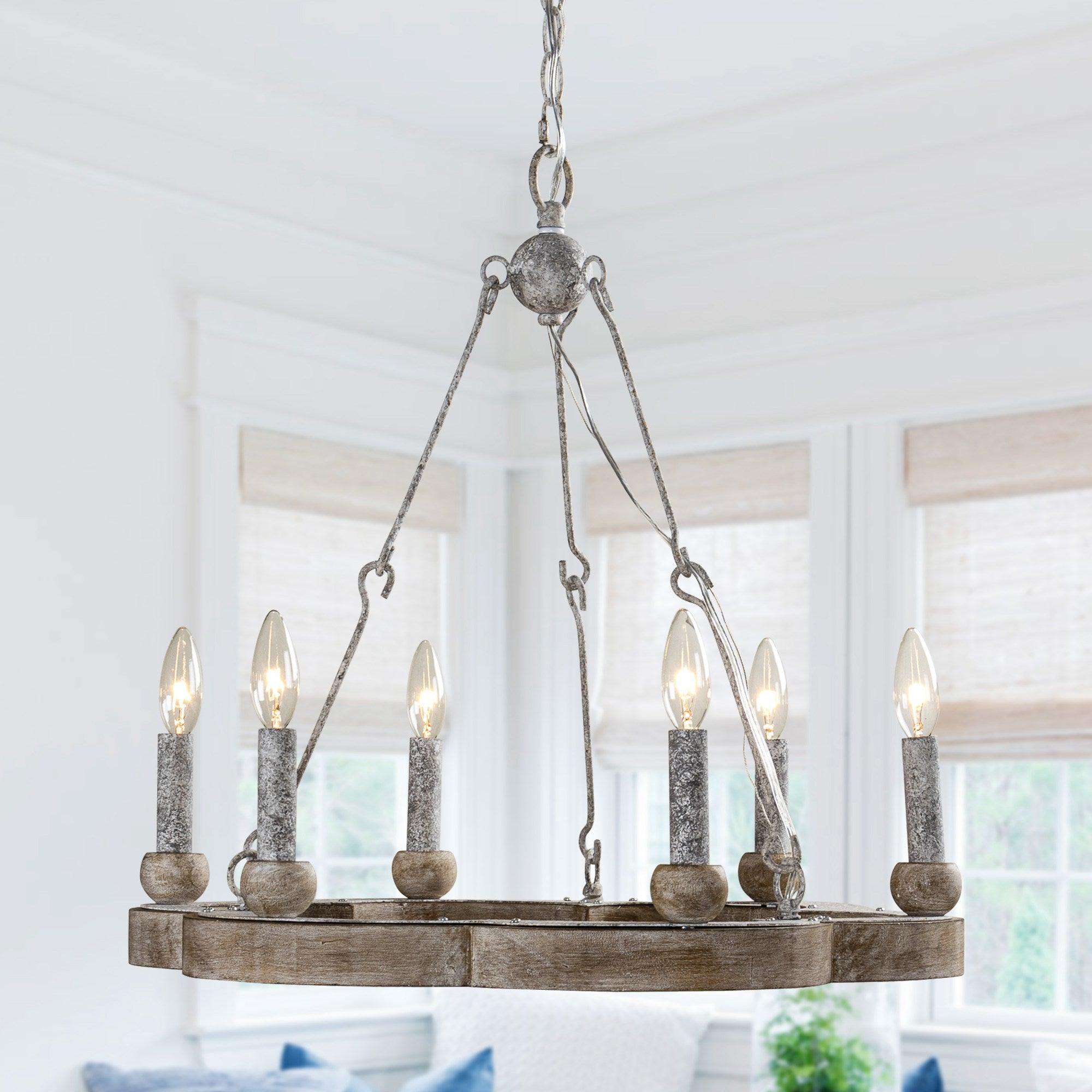 Mysilora Vintage Industrial Wheel Wood Metal Chandelier - Lamp Copper