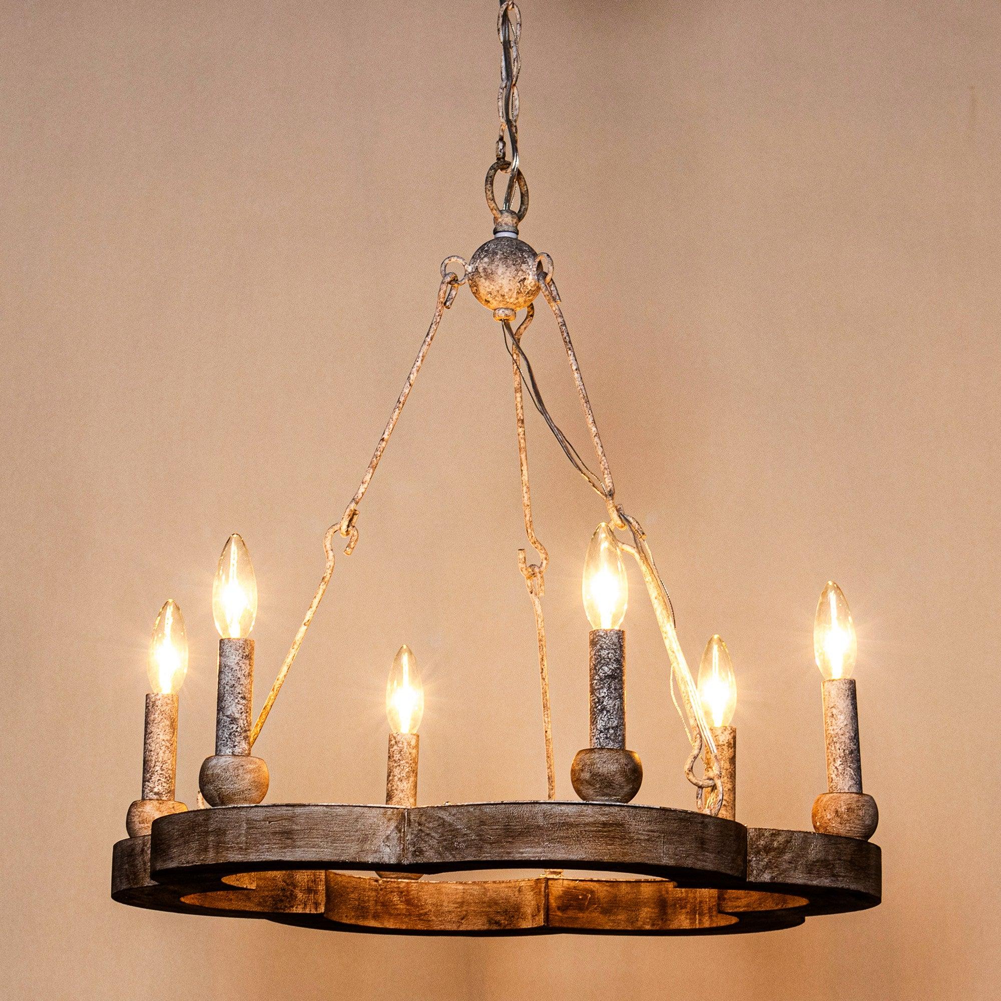 Mysilora Vintage Industrial Wheel Wood Metal Chandelier - Lamp Copper