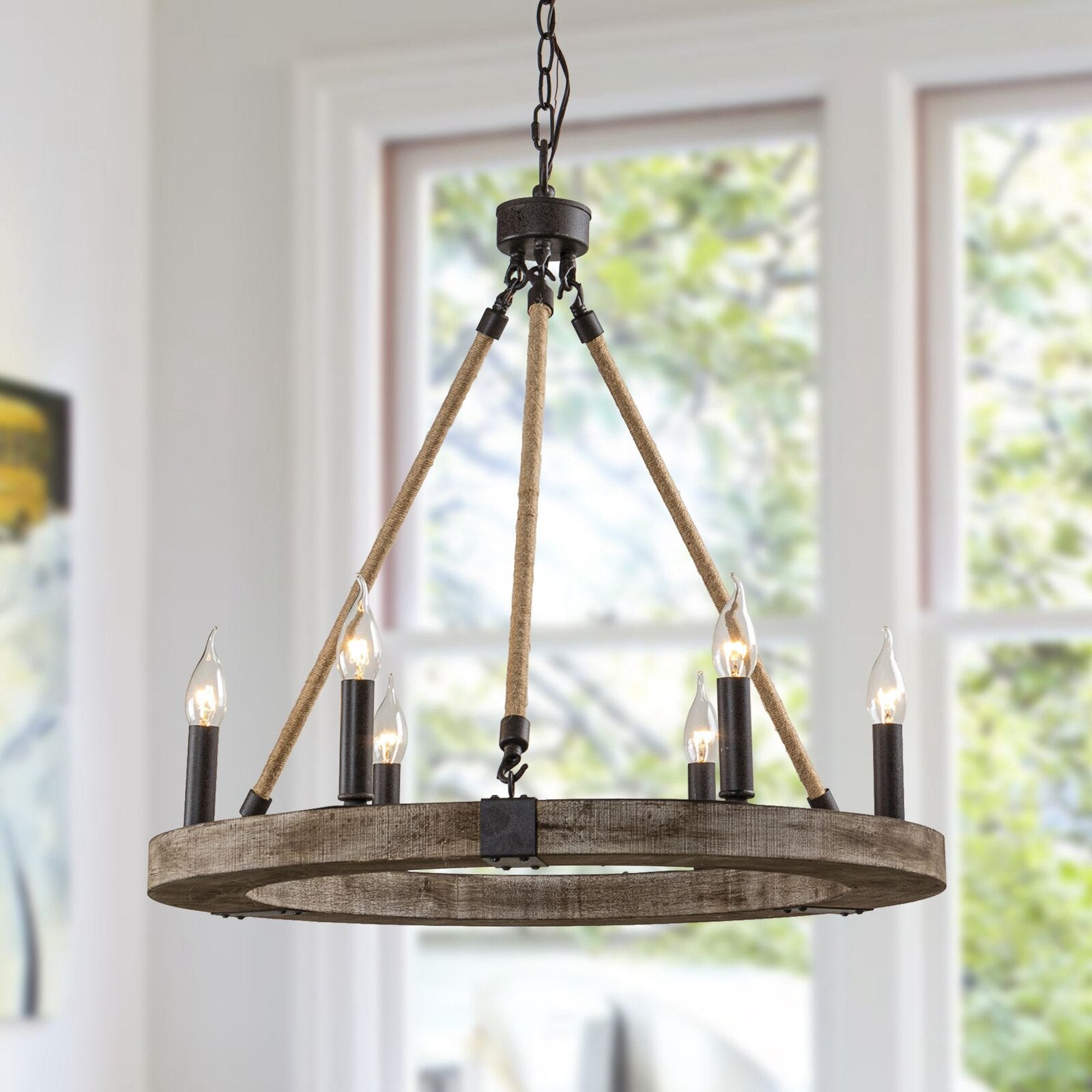 Mysilora Vintage Industrial Wheel Wood Metal Chandelier - Lamp Copper
