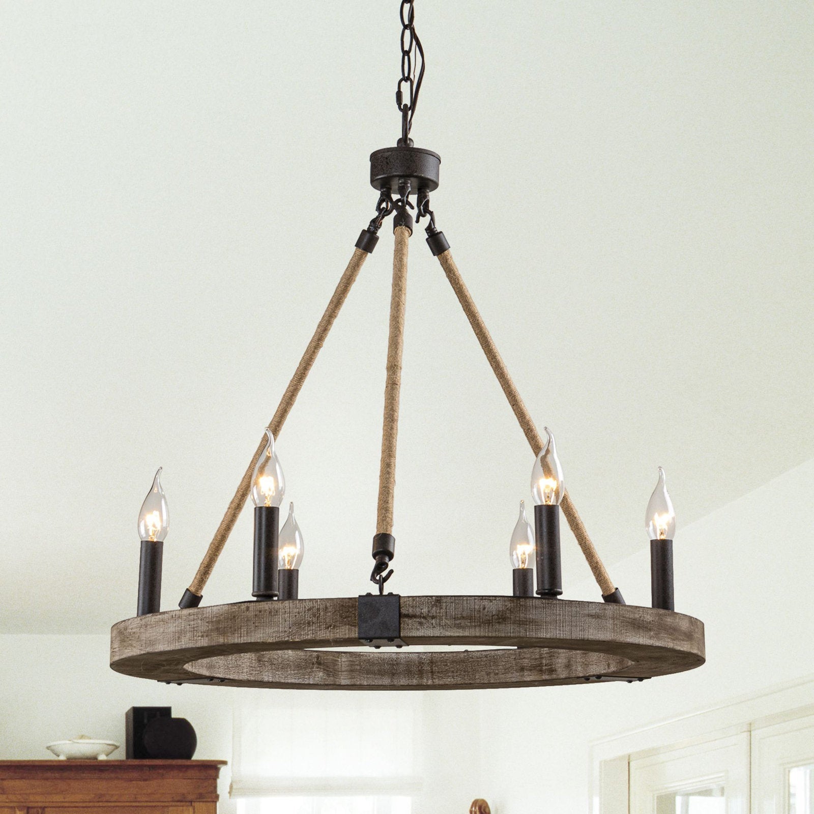 Mysilora Vintage Industrial Wheel Wood Metal Chandelier - Lamp Copper