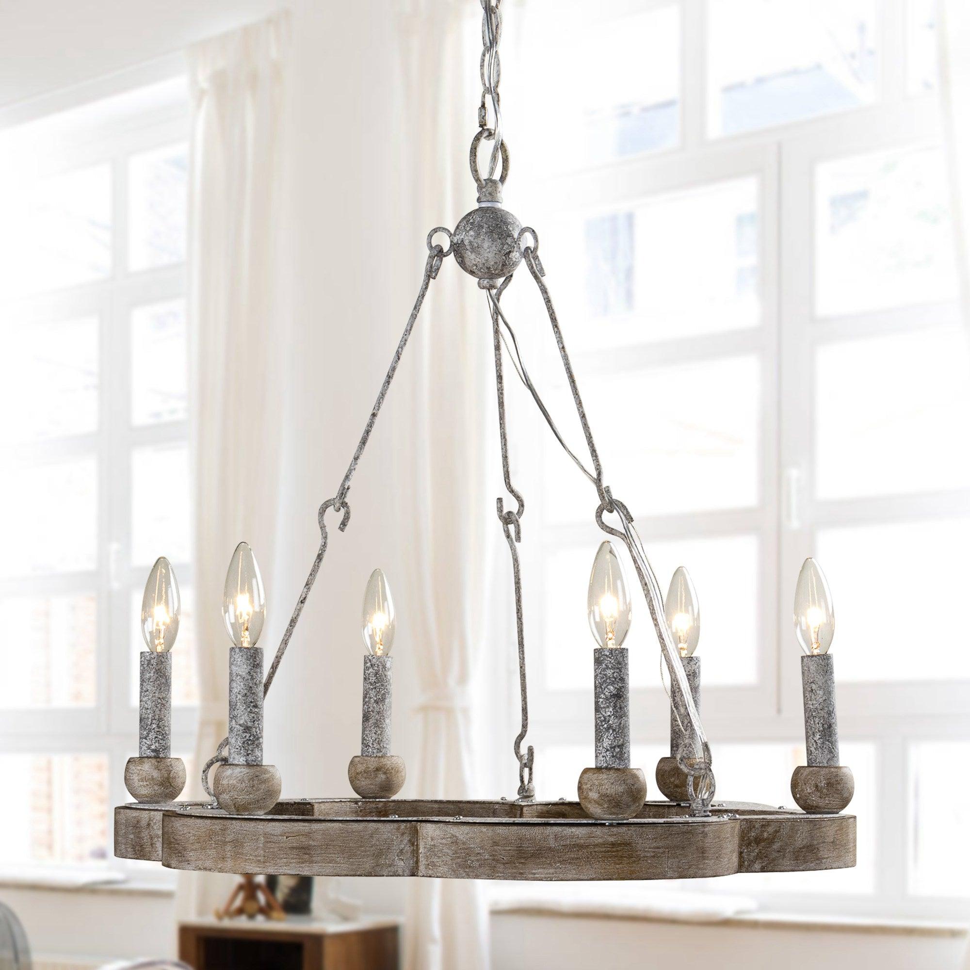 Mysilora Vintage Industrial Wheel Wood Metal Chandelier - Lamp Copper