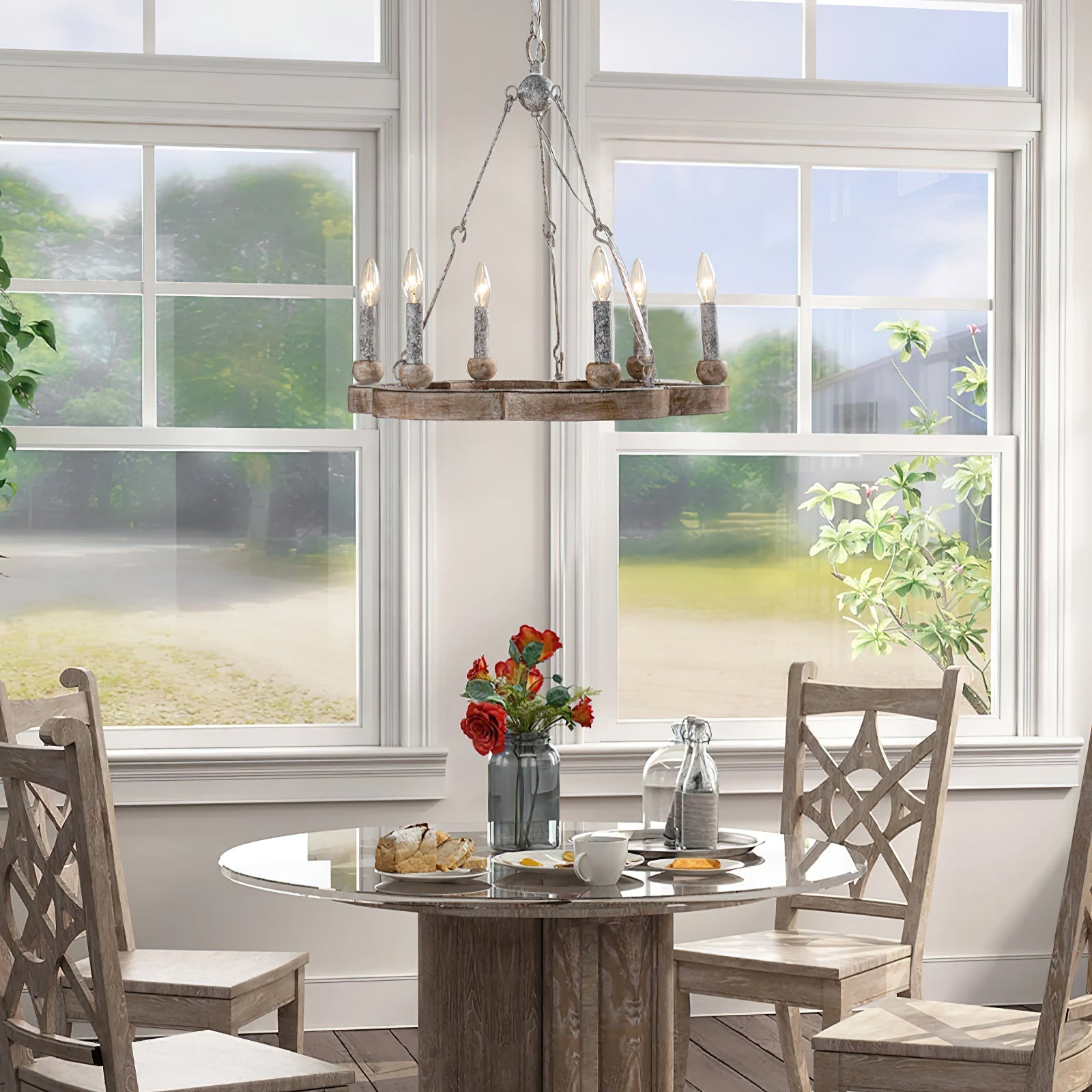 Mysilora Vintage Industrial Wheel Wood Metal Chandelier - Lamp Copper