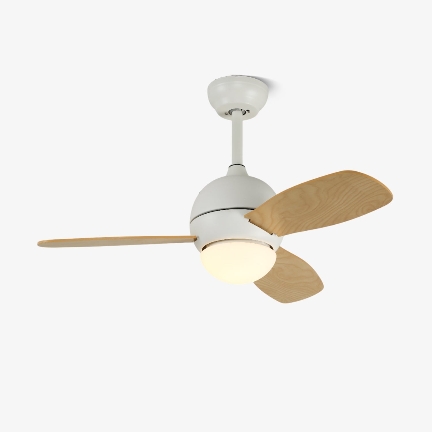 Vevo Plafonnier Ventilateur Minimaliste en Bois Blanc avec trois pales et LED intégrée