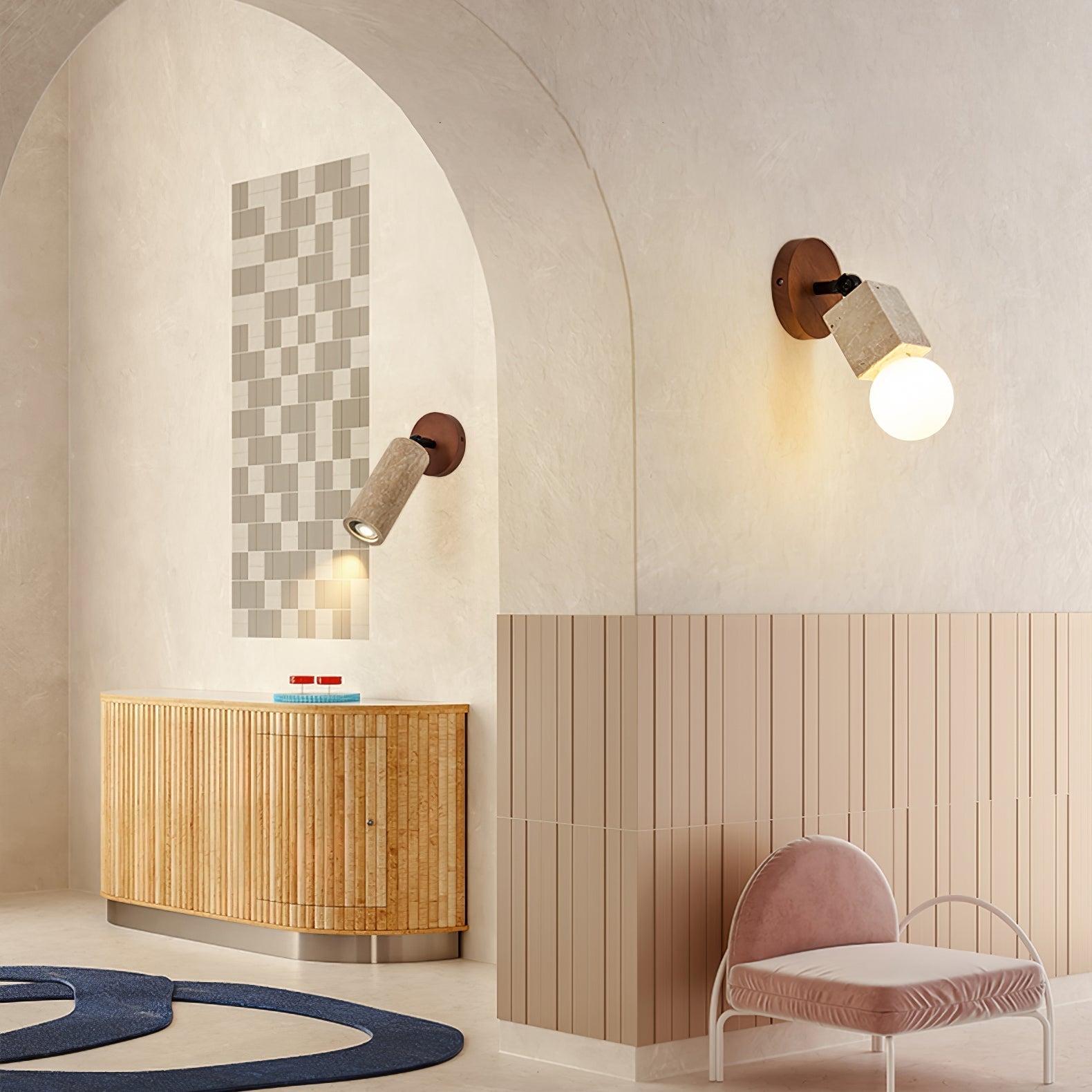 Cesilyra Swivel Cylinder Travertine Wall Light - Neutralighting