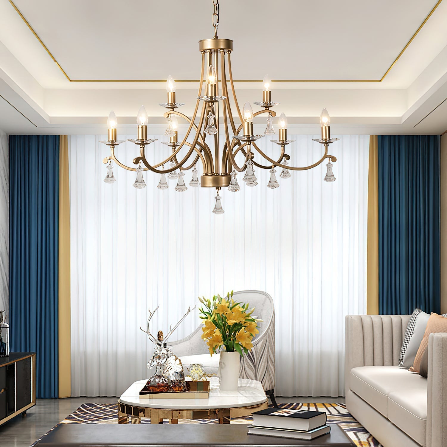 Cuvenara Postmodern Luxury Brass Crystal Chandelier - Lamp Copper
