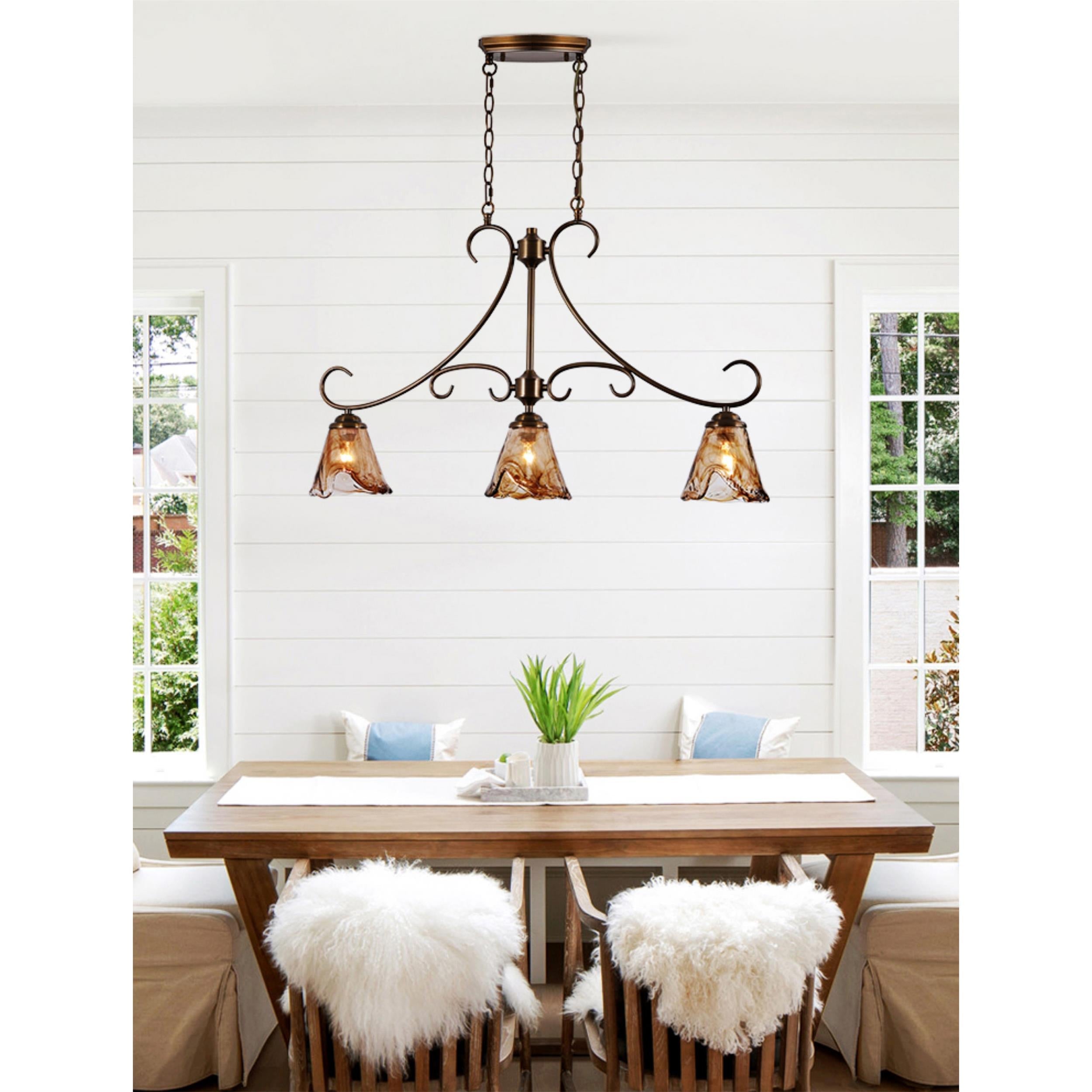 Aloror Vintage Industrial Island Brass Glass Pendant Lamp - Lamp Copper