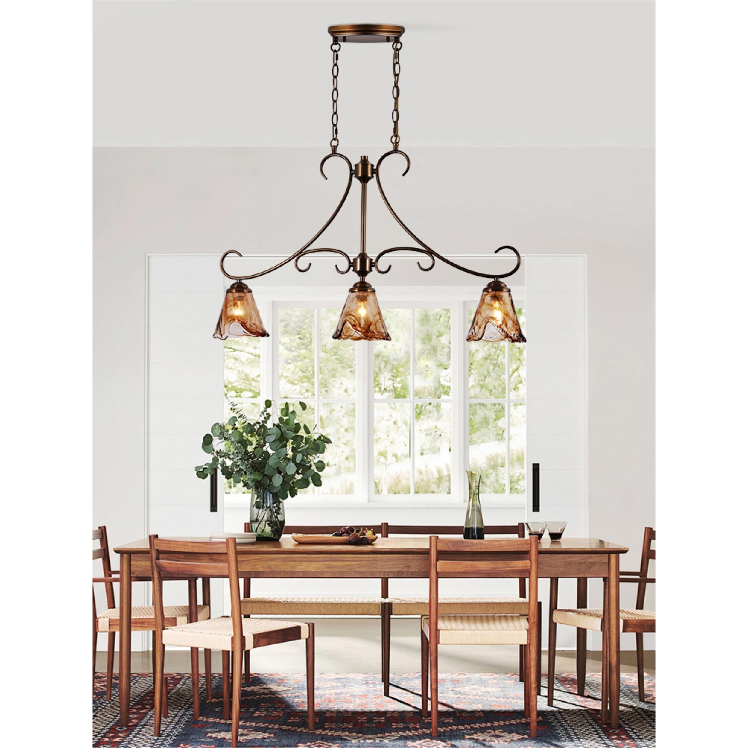 Aloror Vintage Industrial Island Brass Glass Pendant Lamp - Lamp Copper