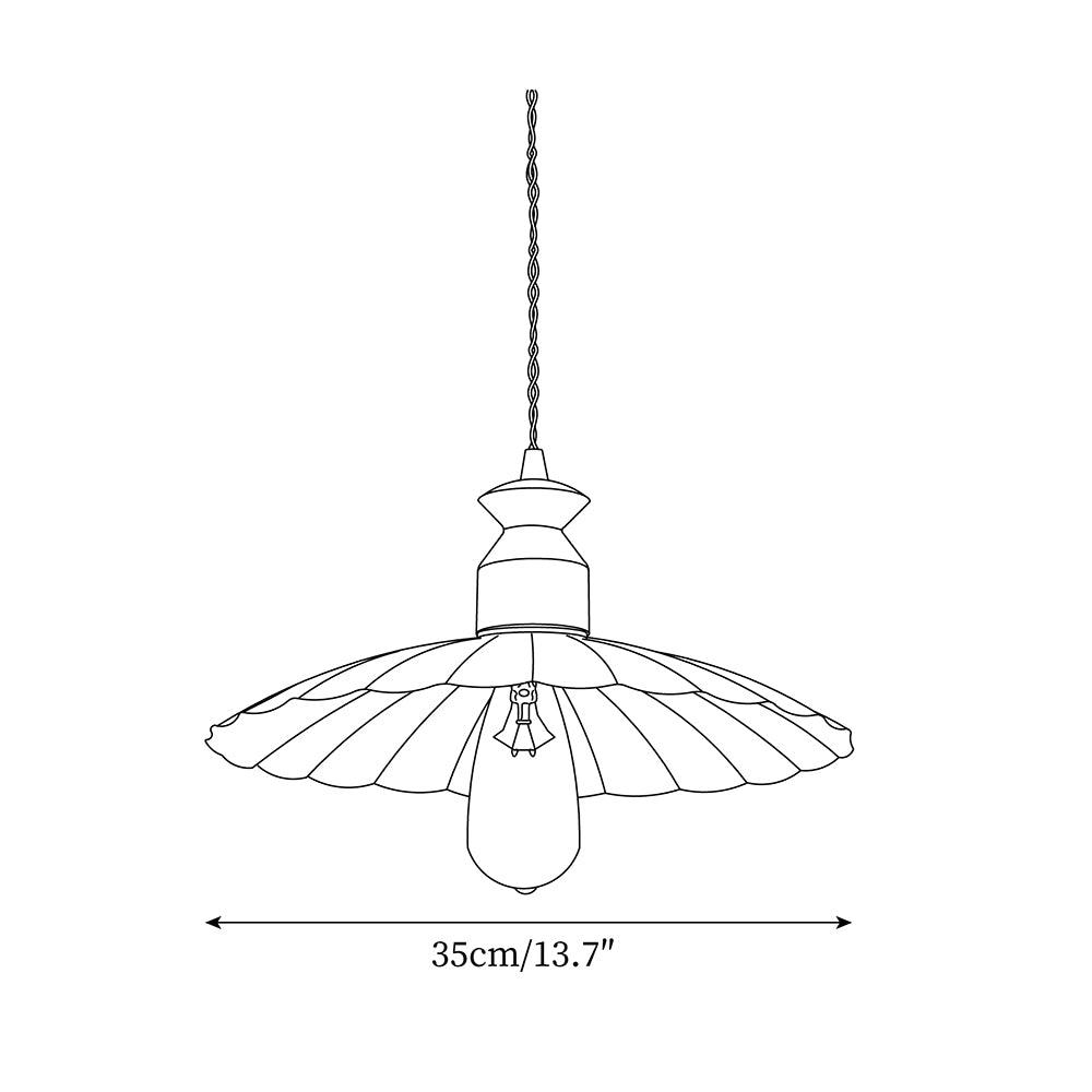 Pendant Lamp Scalloped Brass Shade Walnut Wood Vintage - Letslighting