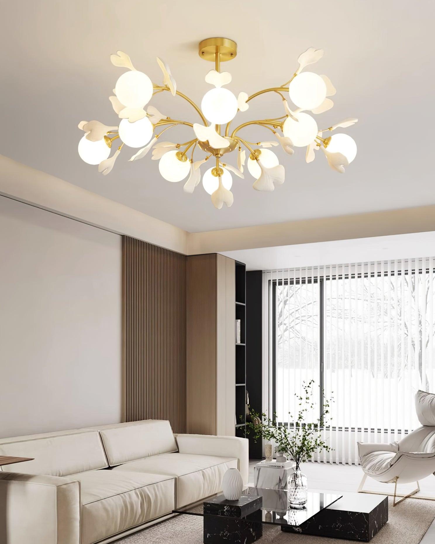 Gleam Chandelier en Verre Feuille de Ginkgo - Neutralighting