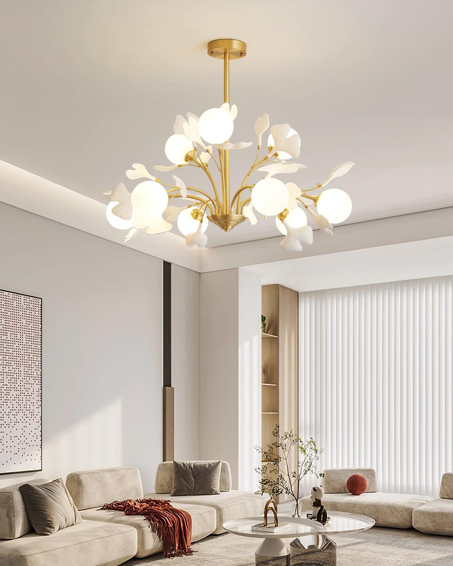 Gleam Chandelier en Verre Feuille de Ginkgo - Neutralighting