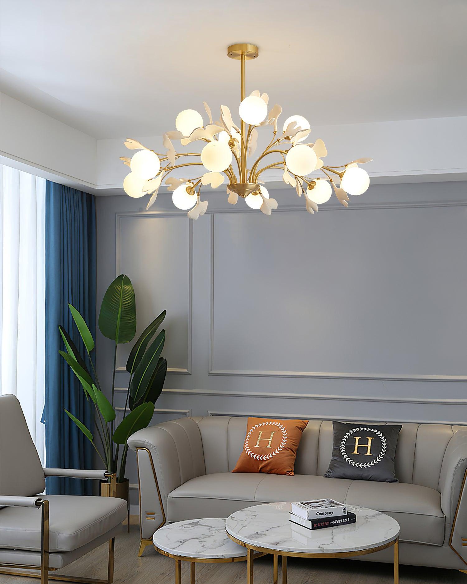 Gleam Chandelier en Verre Feuille de Ginkgo - Neutralighting