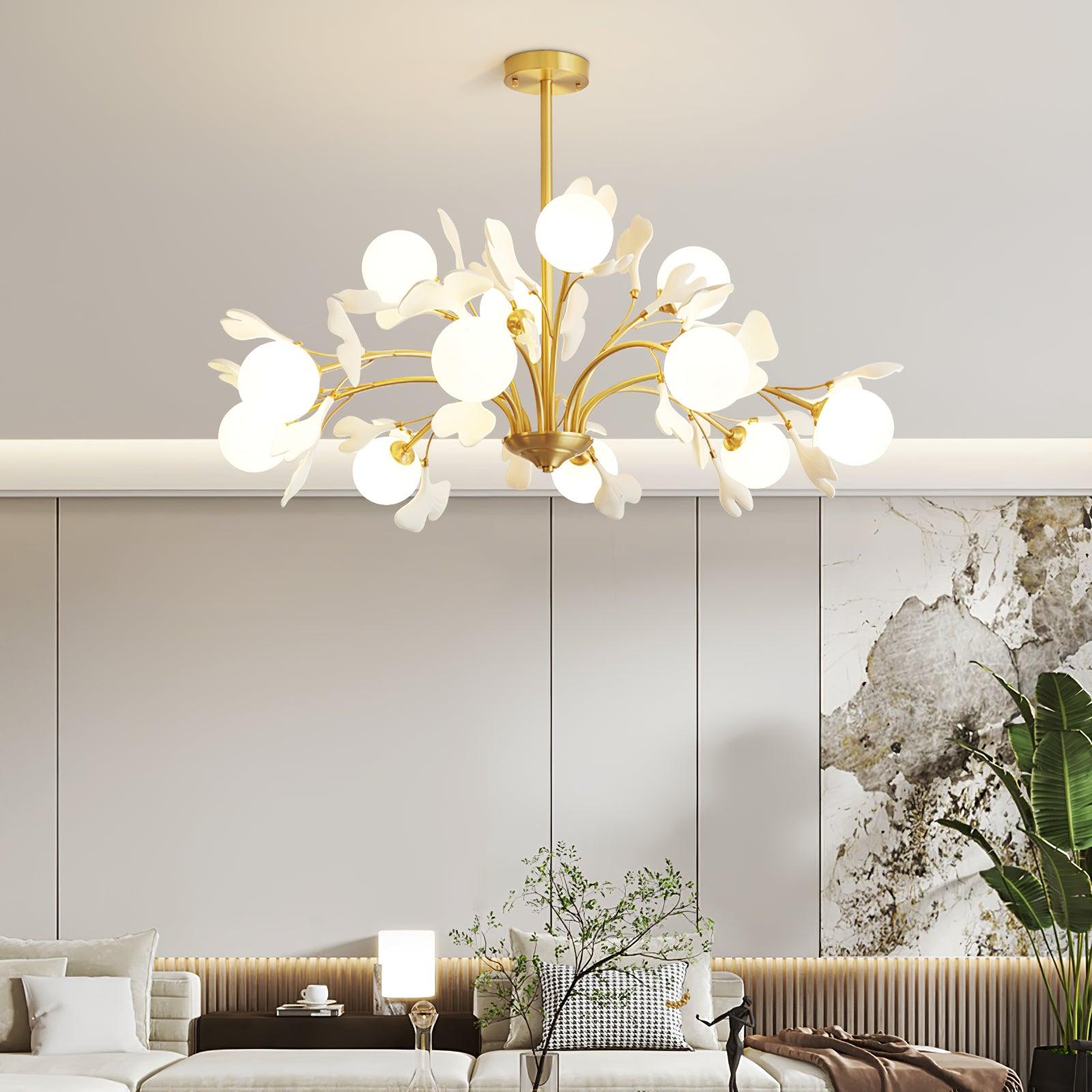 Gleam Chandelier en Verre Feuille de Ginkgo - Neutralighting