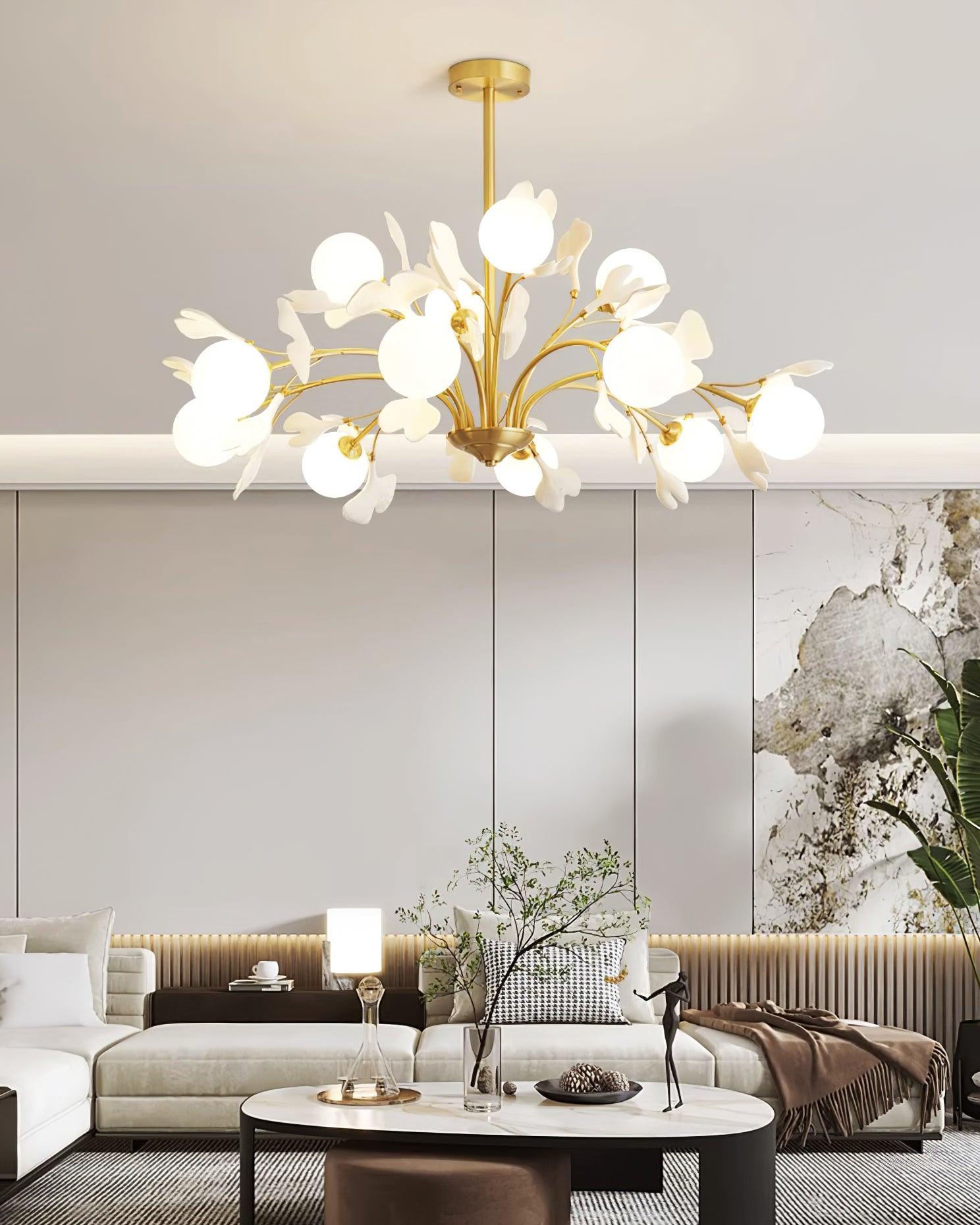Gleam Chandelier en Verre Feuille de Ginkgo - Neutralighting