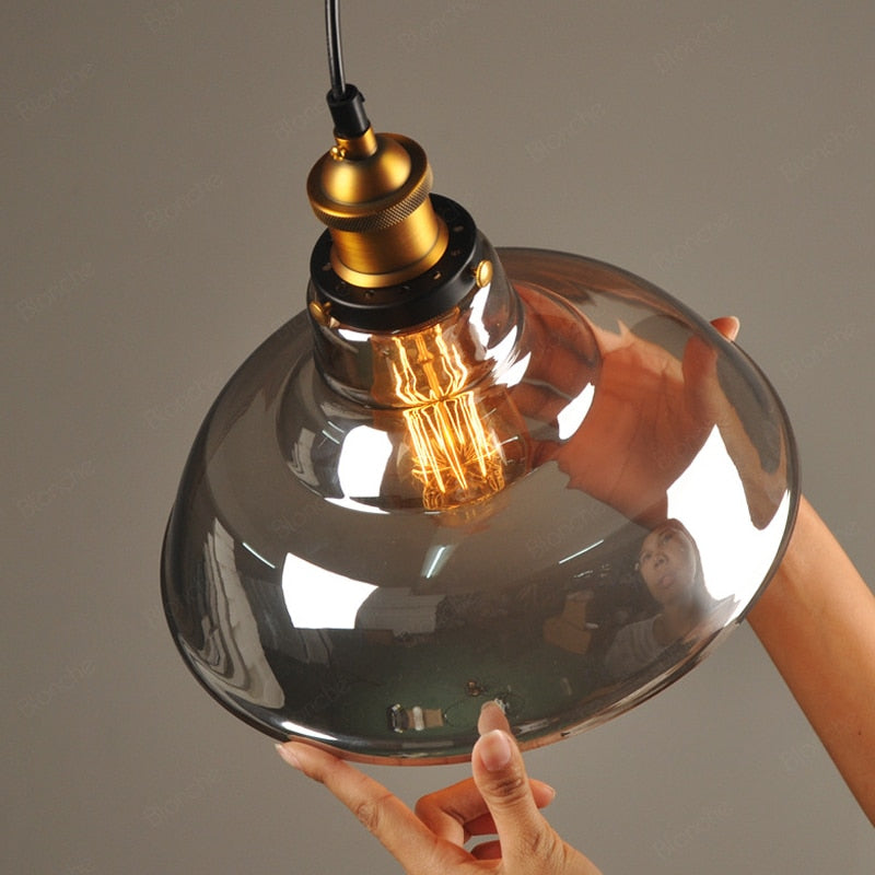 June suspension Industriel en Verre. Clair/Ambre/Gris Fumé - Neutralighting