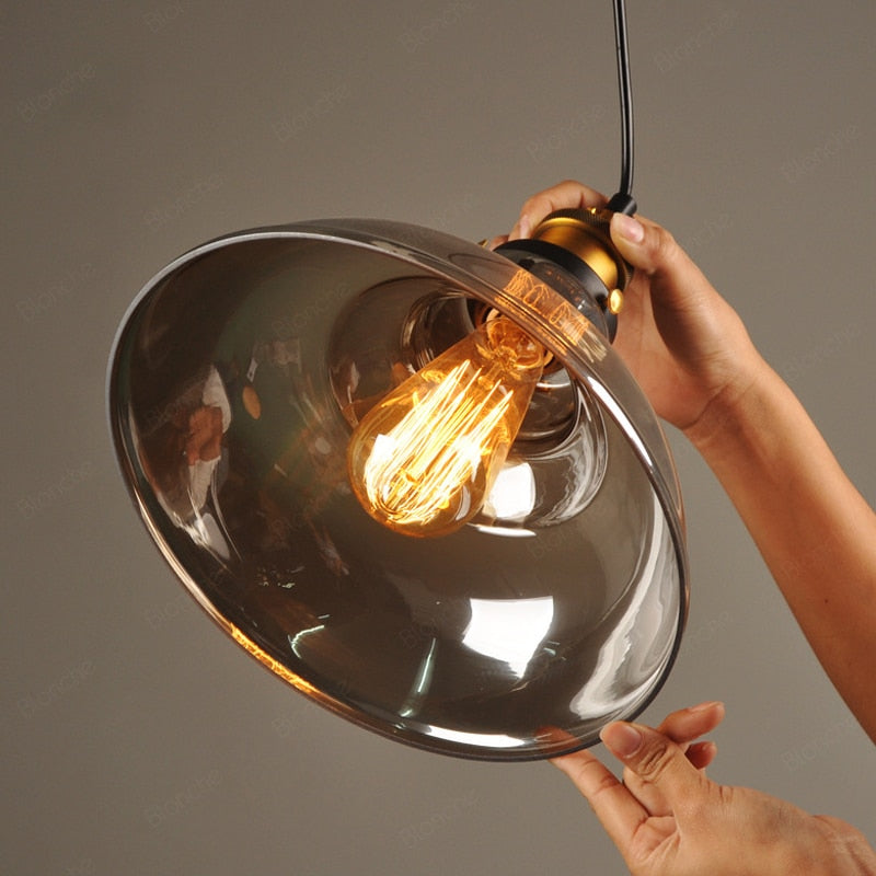 June suspension Industriel en Verre. Clair/Ambre/Gris Fumé - Neutralighting